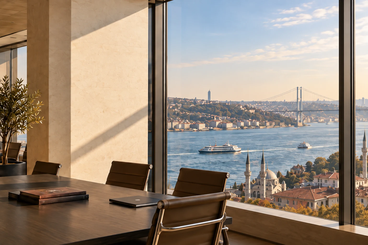 İstanbul Boğazı manzaralı temsili çalışma ortamı